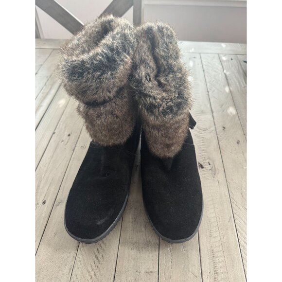 Minnetonka Everett Suede Leather + Faux Fur Winter Boots Booties Black Size 10 - Picture 3 of 7